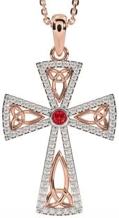 Diamond Ruby Rose Gold Silver Celtic Cross Trinity Knot Necklace