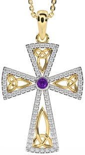 Diamond Amethyst Gold Silver Celtic Cross Trinity Knot Necklace