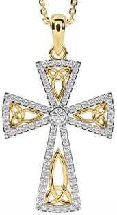 Diamond Gold Silver Celtic Cross Trinity Knot Necklace