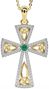 Diamond Emerald Gold Silver Celtic Cross Trinity Knot Necklace