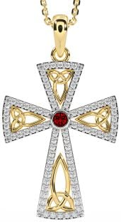 Aur Granat Diamant Nod Trinity Cruce Celtică de Argint Colier