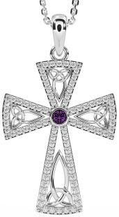 Diamond Alexandrite Silver Celtic Cross Trinity Knot Necklace