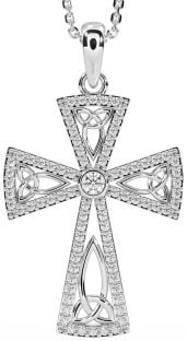 Diamond Silver Celtic Cross Trinity Knot Necklace