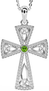 Diamond Peridot Silver Celtic Cross Trinity Knot Necklace