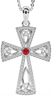 Diamond Ruby White Gold Celtic Cross Trinity Knot Necklace