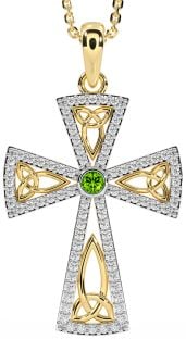 Diamond Peridot Gold Celtic Cross Trinity Knot Necklace