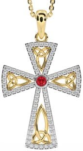 Diamond Ruby Gold Celtic Cross Trinity Knot Necklace