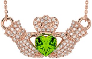 Diamond Peridot Rose Gold Silver Claddagh Necklace