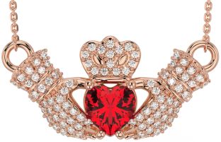 Diamond Ruby Rose Gold Silver Claddagh Necklace