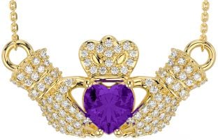 Diamond Amethyst Gold Silver Claddagh Necklace