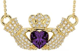 Diamond Alexandrite Gold Silver Claddagh Necklace