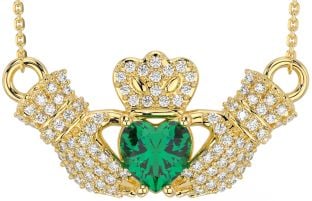 Diamond Emerald Gold Silver Claddagh Necklace