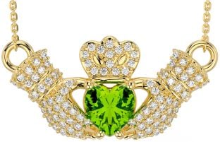 Diamond Peridot Gold Silver Claddagh Necklace