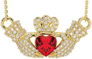 Diamond Ruby Gold Silver Claddagh Necklace