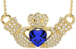 Diamond Sapphire Gold Silver Claddagh Necklace