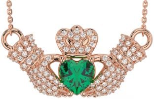 Diamond Emerald Rose Gold Claddagh Necklace