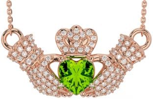 Diamond Peridot Rose Gold Claddagh Necklace