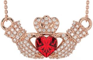 Diamond Ruby Rose Gold Claddagh Necklace