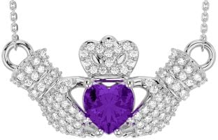 Diamond Amethyst Silver Claddagh Necklace