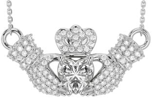 Diamond Silver Claddagh Necklace