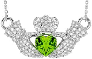 Diamond Peridot Silver Claddagh Necklace