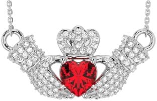 Diamond Ruby Silver Claddagh Necklace