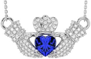 Diamond Sapphire Silver Claddagh Necklace