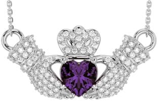 Diamond Alexandrite White Gold Claddagh Necklace