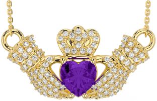 Diamond Amethyst Gold Claddagh Necklace