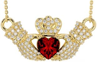 Diamond Garnet Gold Claddagh Necklace