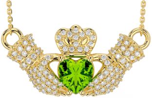 Diamond Peridot Gold Claddagh Necklace