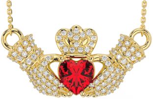 Diamond Ruby Gold Claddagh Necklace