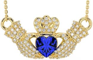 Diamond Sapphire Gold Claddagh Necklace