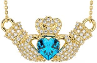 Diamond Topaz Gold Claddagh Necklace