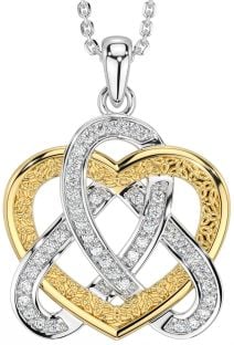 Diamond Gold Silver Celtic Trinity Knot Heart Necklace