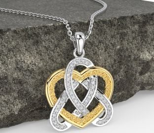 Diamond Gold Silver Celtic Trinity Knot Heart Necklace