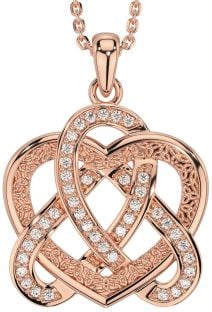 Diamond Rose Gold Silver Celtic Trinity Knot Heart Necklace