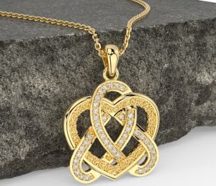 Diamond Gold Silver Celtic Trinity Knot Heart Necklace