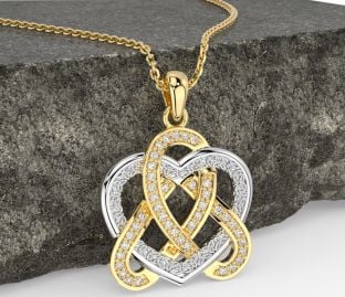 Diamond Gold Silver Celtic Trinity Knot Heart Necklace