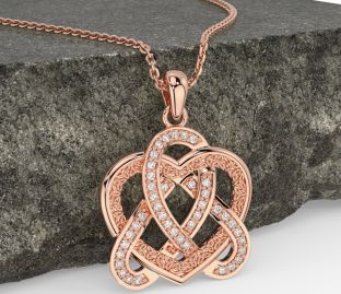 Diamond Rose Gold Celtic Trinity Knot Heart Necklace