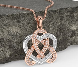Diamond White Rose Gold Celtic Trinity Knot Heart Necklace