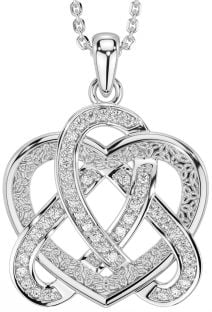 Diamond Silver Celtic Trinity Knot Heart Necklace