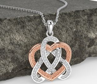 Diamond White Rose Gold Celtic Trinity Knot Heart Necklace