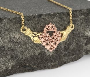 Rose Yellow Gold & Silver Claddagh Necklace
