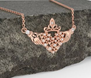 Diamond Rose Gold Silver Claddagh Necklace