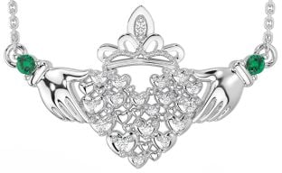 Diamante Esmeralda Plata Claddagh Collar