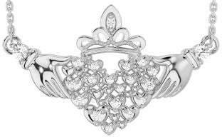 Diamond White Gold Claddagh Necklace