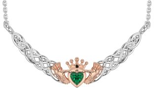 Emerald Rose Gold Silver Celtic Claddagh Necklace