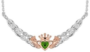 Peridot Rose Gold Silver Celtic Claddagh Necklace