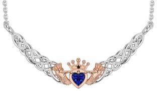 Sapphire Rose Gold Silver Celtic Claddagh Necklace